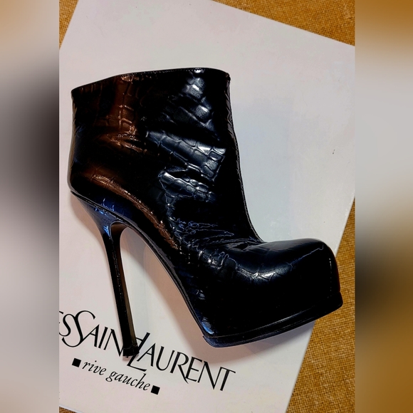 Yves Saint Lautent (YSL) Tribute Boot, Vernice Soft Croco Chess bootie, 37 size - Picture 13 of 16